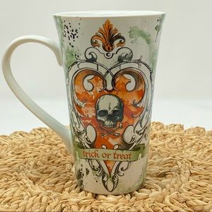 Skull Halloween Mug  222 Fifth The Forest Orange Heart Trick or Treat